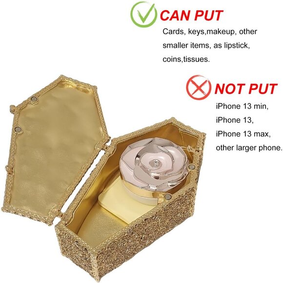 ⚡ Women's Halloween Gold Cool Skull Evening Coffin Shaped Cross Rhinestone Bag - Picture 5 of 6